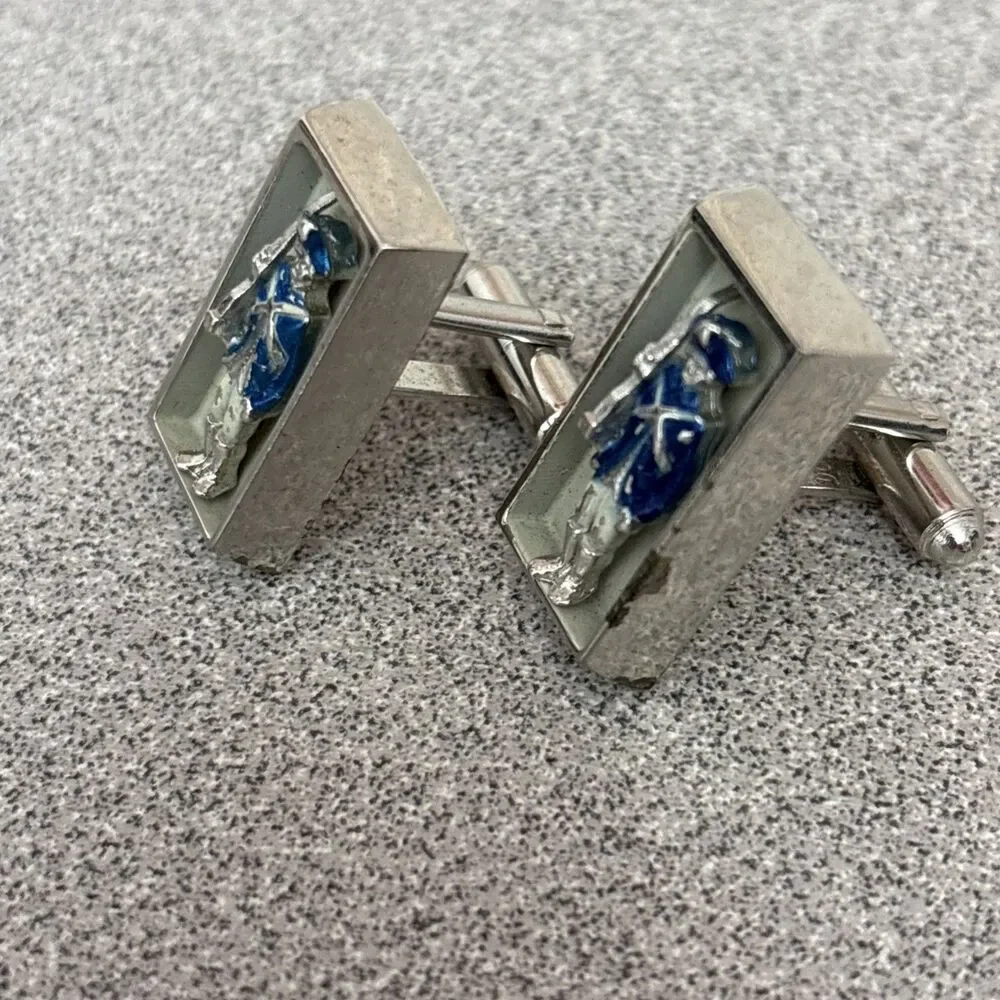 Vintage Shields Patriotic Silver Tone Cufflinks Soldier With Sword Tie Tack, Pin